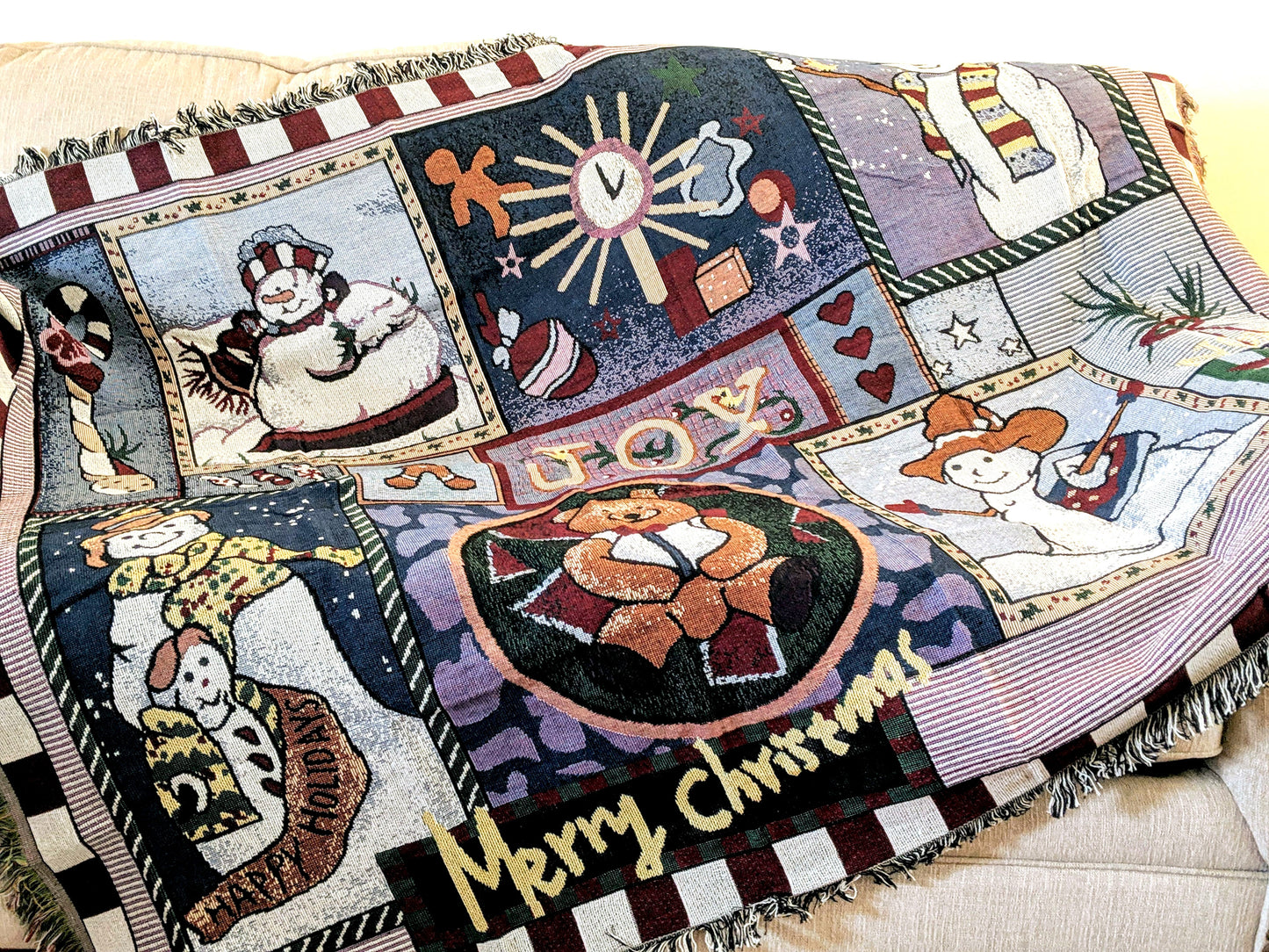 Tache Wonderful Season Snowman Tapestry Throw Blanket with Fringe (2270)