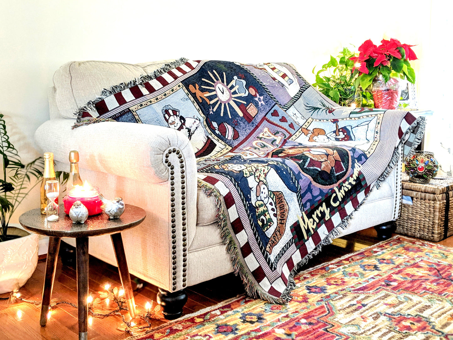Tache Wonderful Season Snowman Tapestry Throw Blanket with Fringe (2270)
