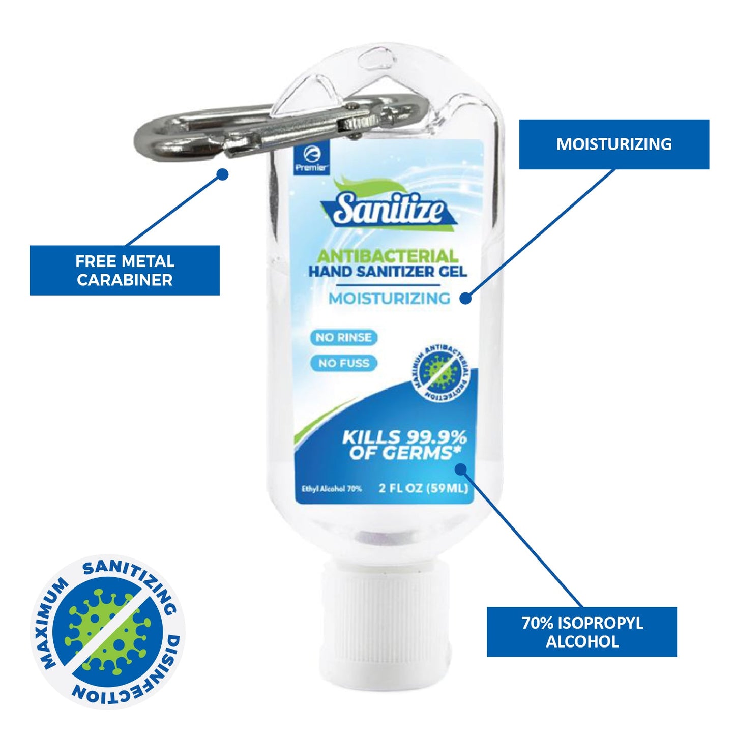 6-Pack 60ML Hand Sanitizer With Carabiner