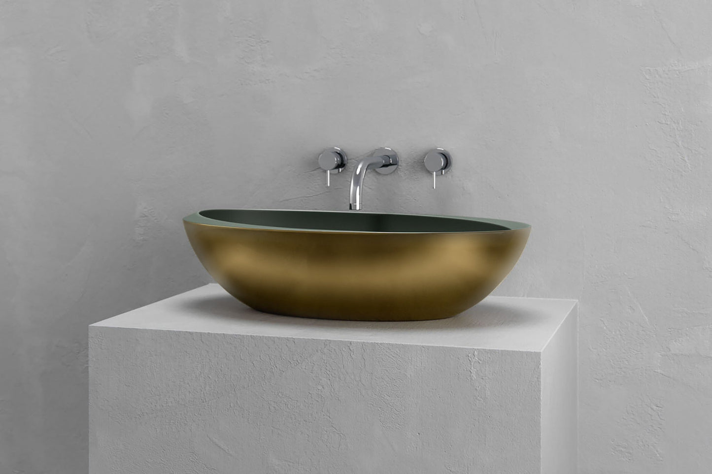 Ovoid Concrete and Metal Vessel Sink for Modern Baths