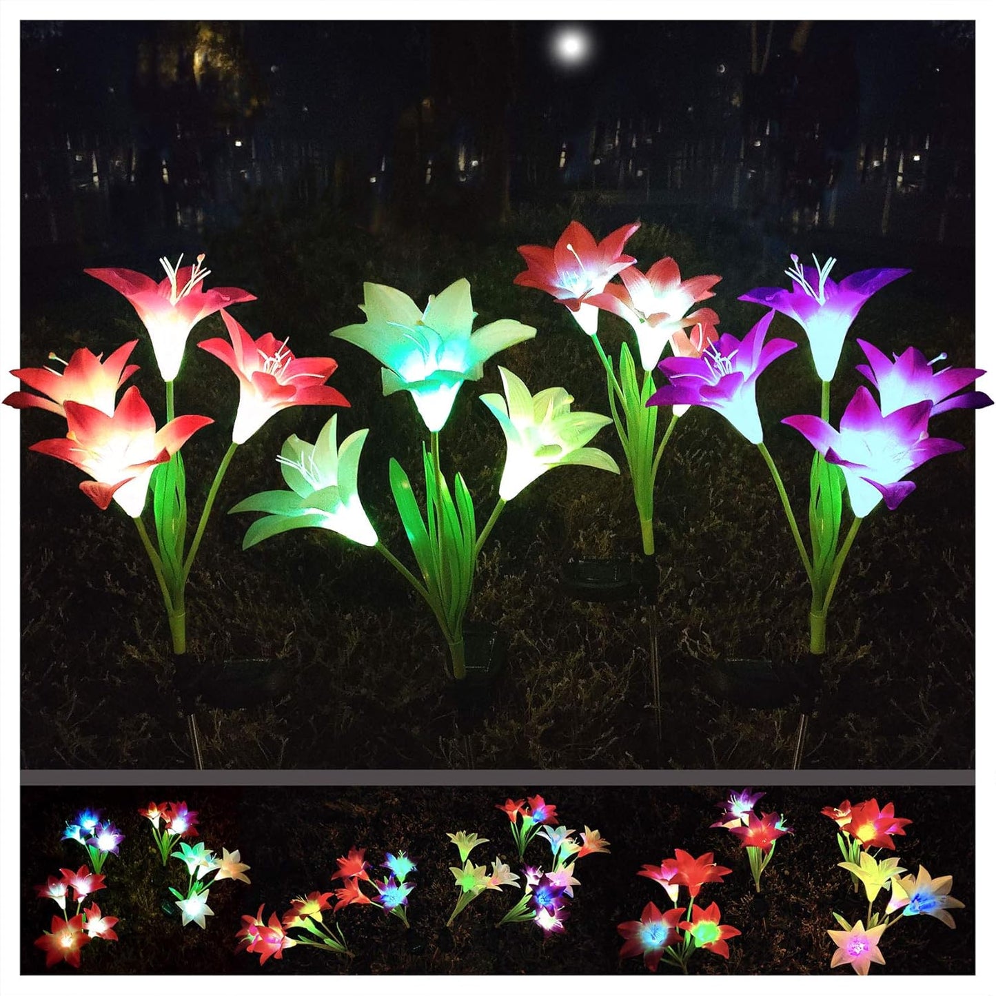 4-Pack Solar Powered Garden Flowers with Lights - Waterproof, Easy Install, No Wiring Needed