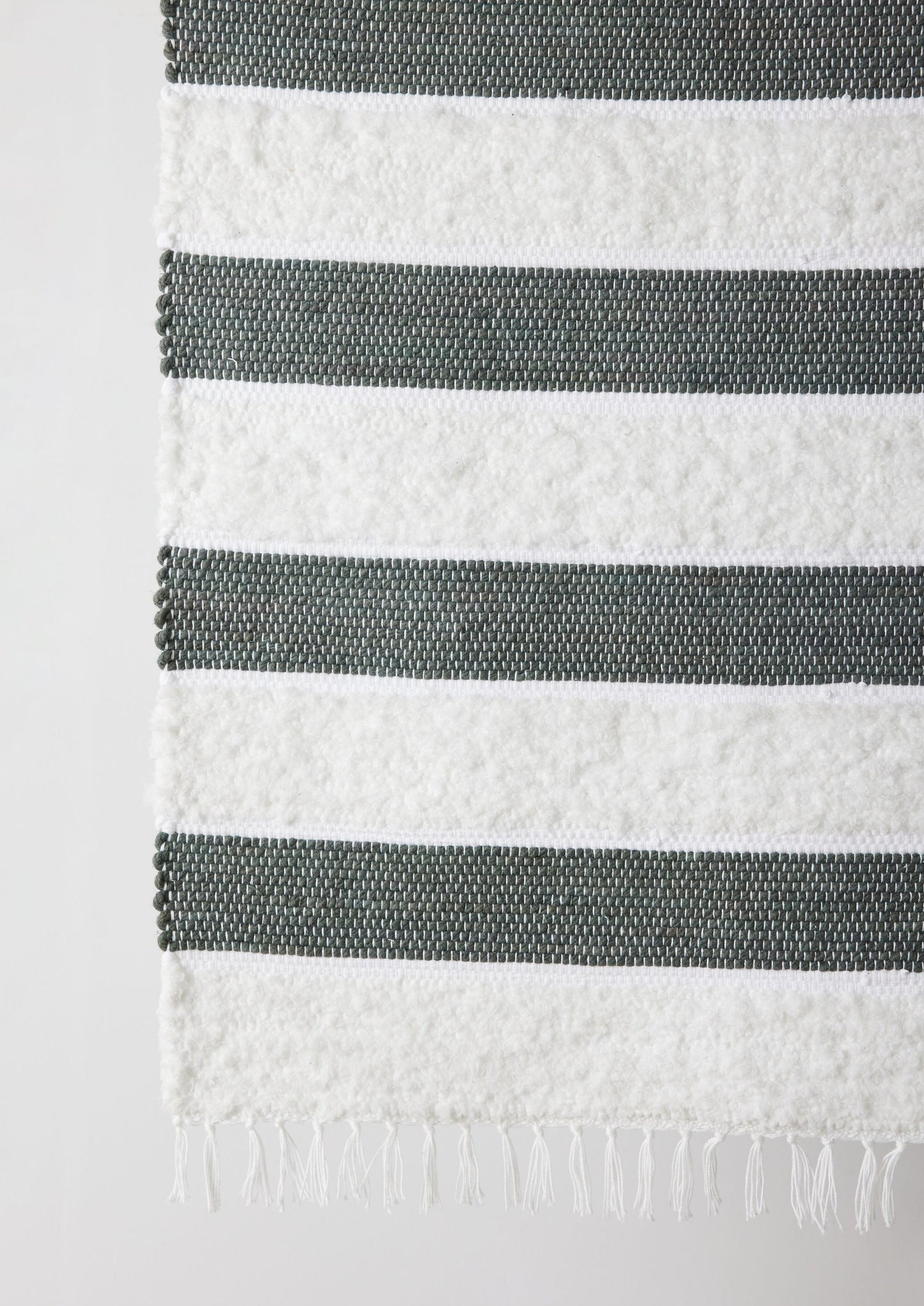 Plush Green Cotton Hand-Loomed Mat with Banded Weave