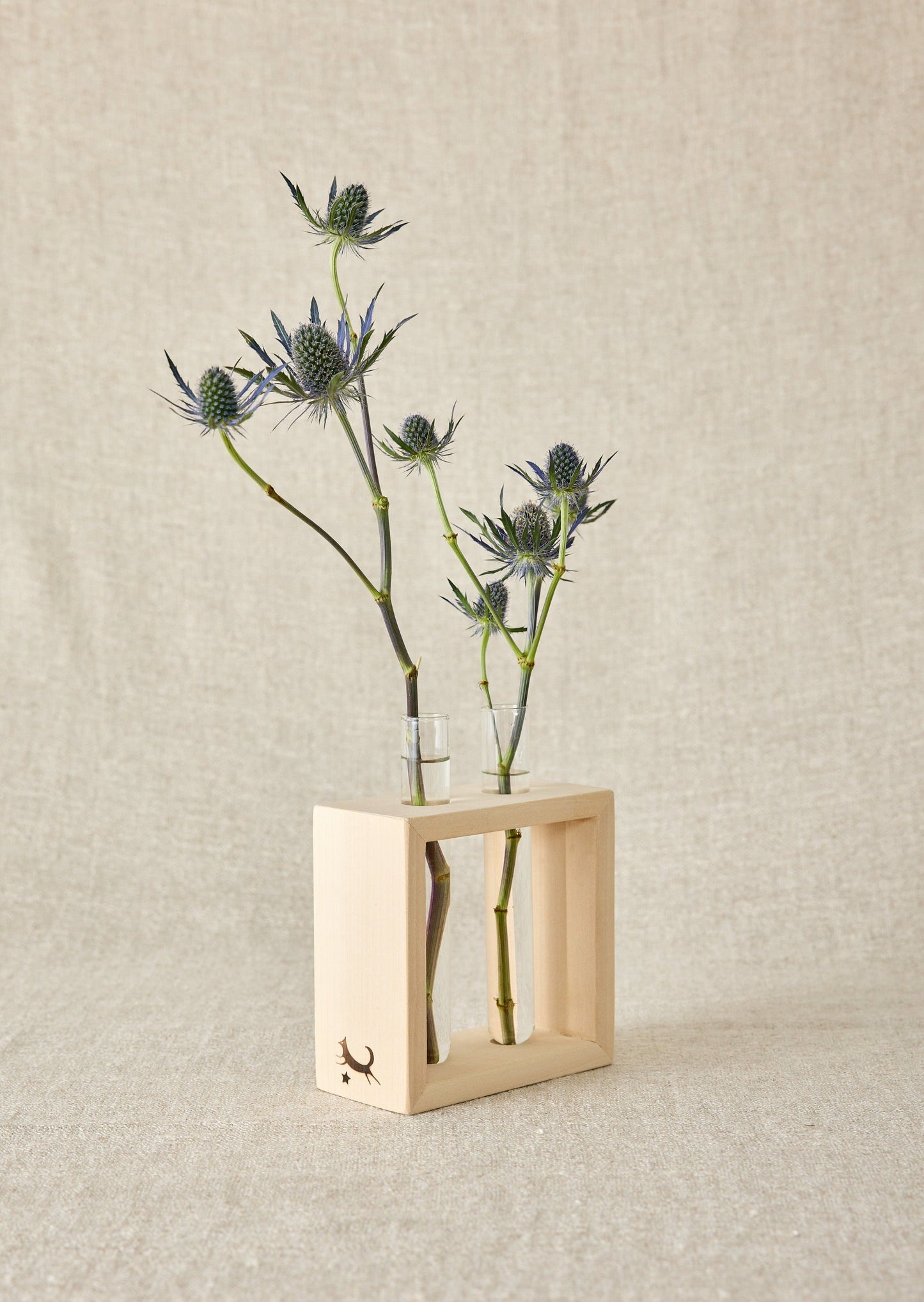 Wood Frame Flower Vase with Glass Tubes