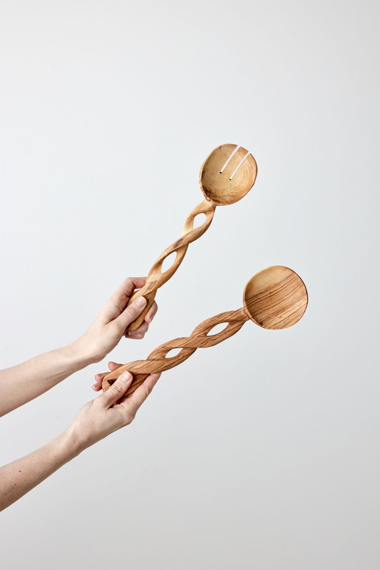 Mombasa Twist Carved Wood Salad Servers