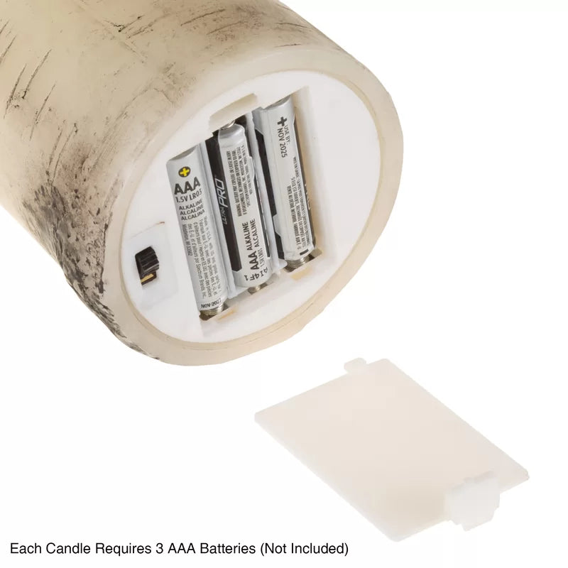 Set of 3 Vanilla Scented Flameless LED Candles – Realistic Faux Birch Bark Look, Dripless Beeswax – Safe & Stylish Indoor/Outdoor Battery Operated Pillar Candles with Remote Control, 6” Tall, Cream Beige