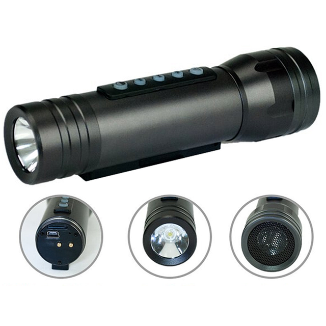 Multifunctional LED Flashlight with Built-in Speaker + Bike Clip