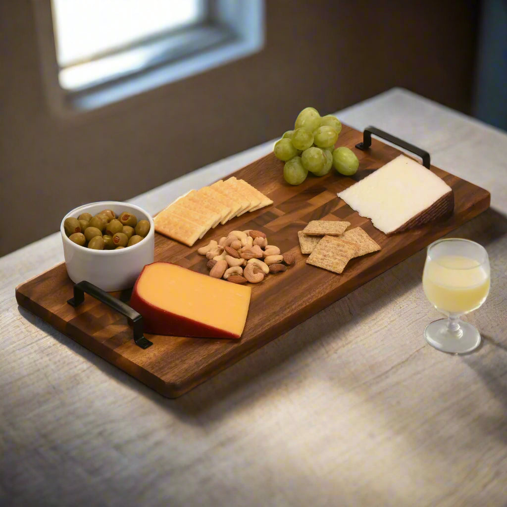 Acacia Wood Serving Trays with Metal Handles