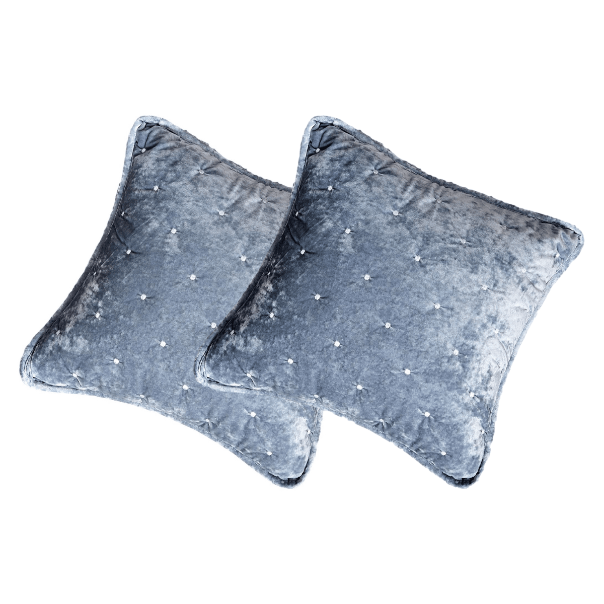 Light Blue Plush Diamond Tufted Velvet Cushion Covers & Euro Sham