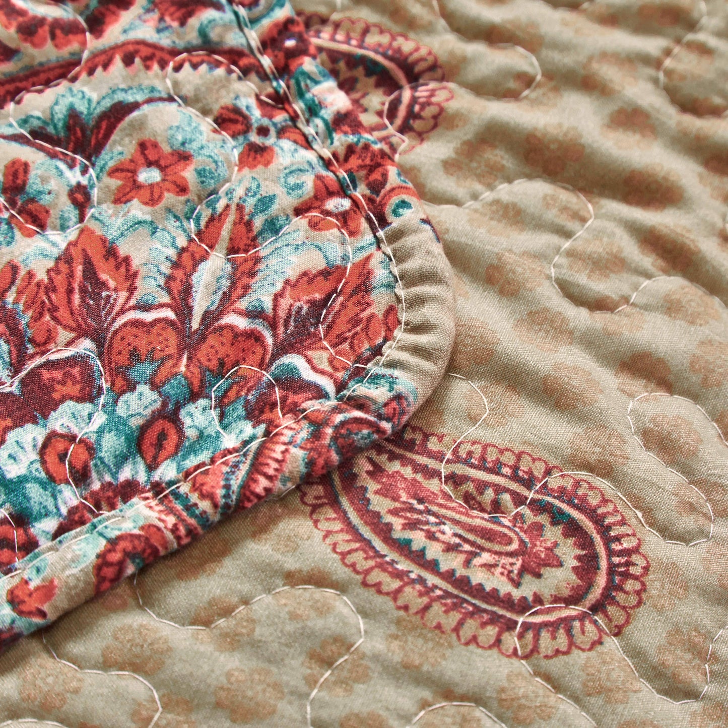 Tache Bohemian Desert Medallion Boteh Paisley Orange Blue Taupe Quilt Set (TJ3502)