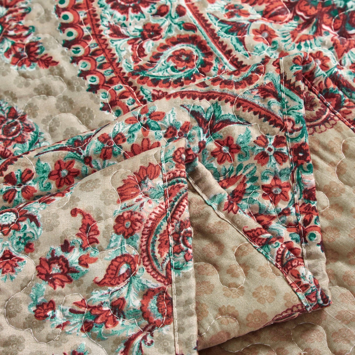 Tache Bohemian Desert Medallion Boteh Paisley Orange Blue Taupe Quilt Set (TJ3502)