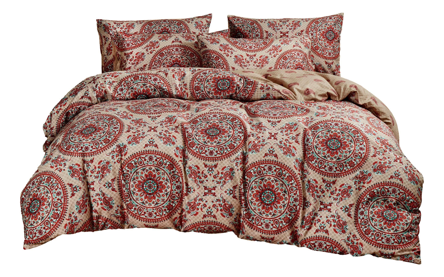 Tache Bohemian Desert Medallion Boteh Paisley Orange Blue Taupe Reversible Duvet Cover (TJ3502)