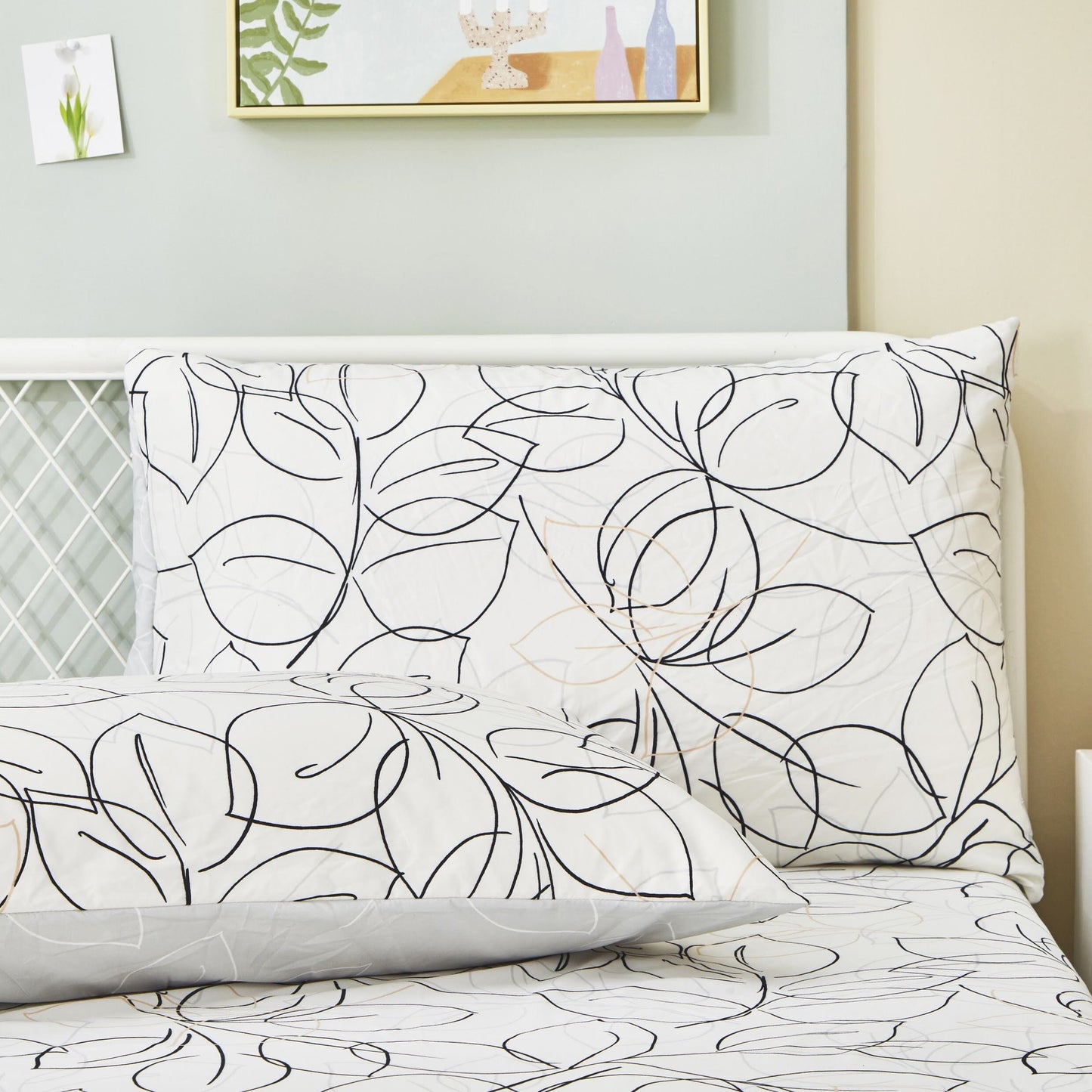Tache Modern Abstract Leaf Line Art Foliage White Grey Black Gold Pillowcases (TJ3571)