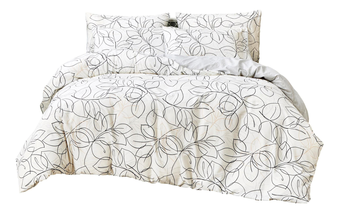 Tache Modern Abstract Leaf Line Art Foliage White Grey Black Gold Reversible Duvet Cover (TJ3571-D)