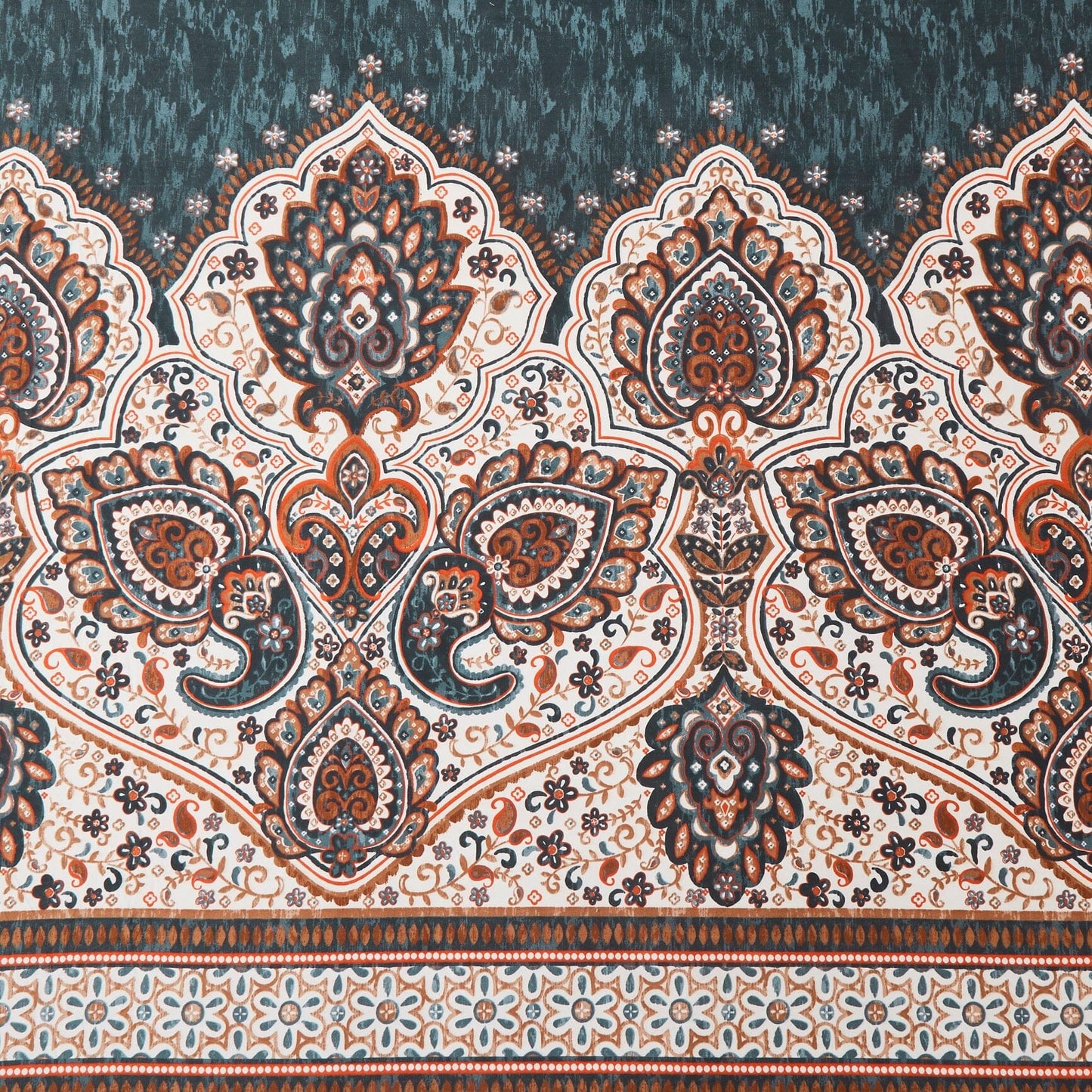 Tache Rustic Paisley Mandala Palace Floral Watercolor Dark Teal Fitted Sheet / Flat Sheet (KF174)
