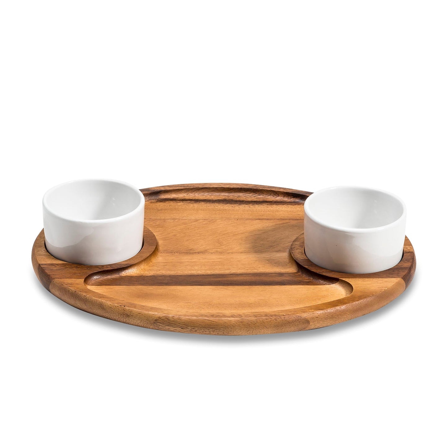 Acacia Wood Serving Tray with Ceramic Bowls and Lids