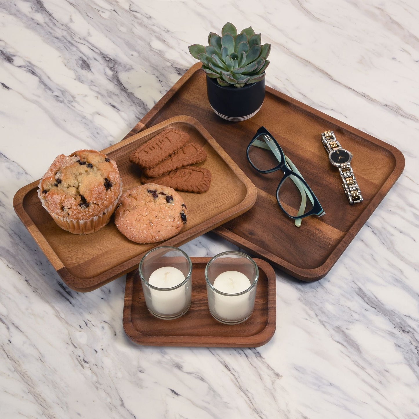 Acacia Wood Serving Plates - Set of 3 Rectangular or Square