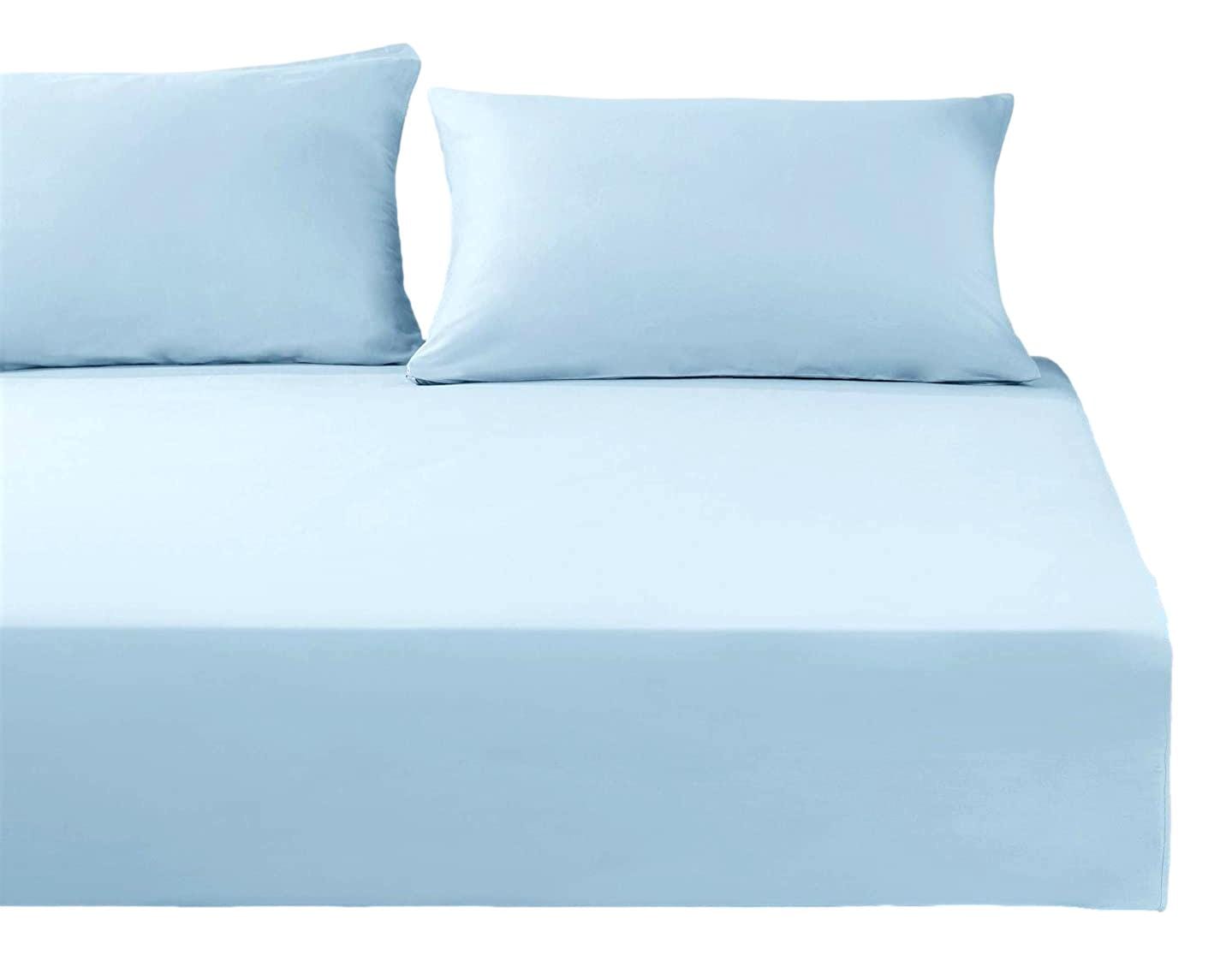 DaDa Bedding Cotton Soothing Light Sky Blue Fitted Sheet (JHW-604)