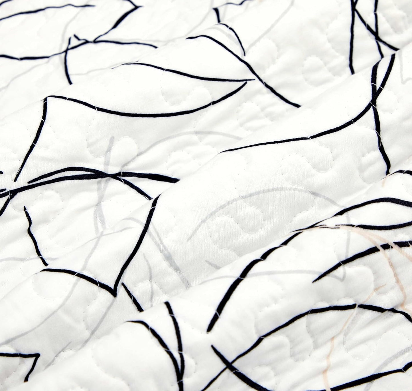 Tache Modern Abstract Leaf Line Art Foliage White Grey Black Gold Reversible Quilted Throw (TJ3571)