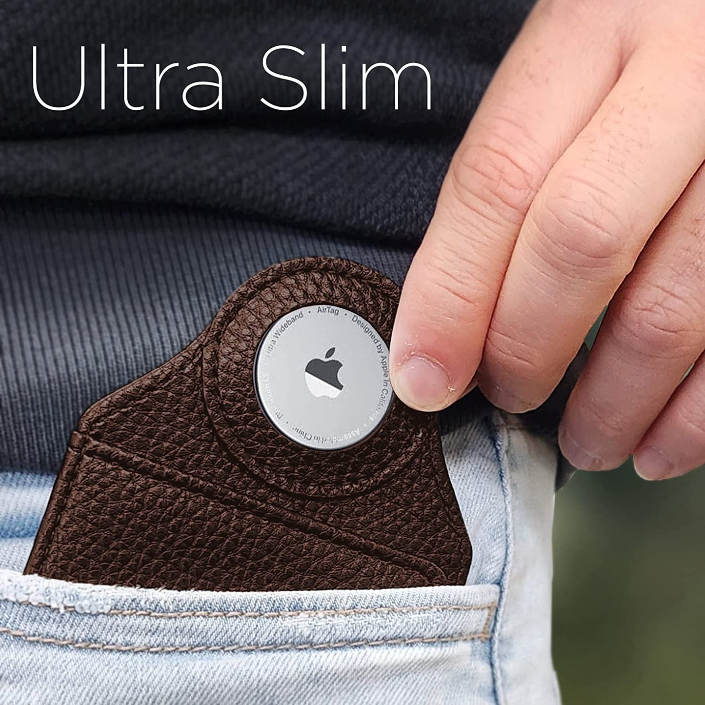 Worlds Slimmest Airtag Wallet for Men, Ultra-Thin Super Slim Profile (Deep Grain) PU Leather Card Holder Compatible with Apple AirTag