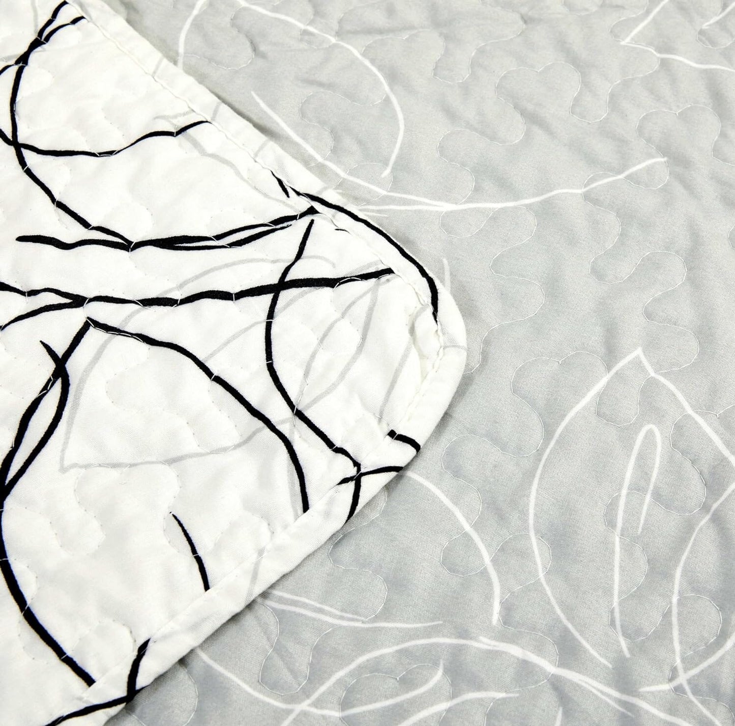 Tache Modern Abstract Leaf Line Art Foliage White Grey Black Gold Reversible Quilted Throw (TJ3571)