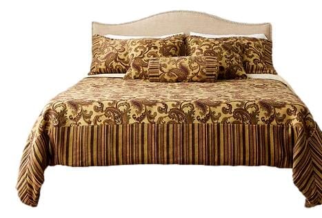 Tache Chenille Elegant Paisley Striped Brown Burgundy Exotic Blooms Comforter Set With Zipper Cover (BM14224)