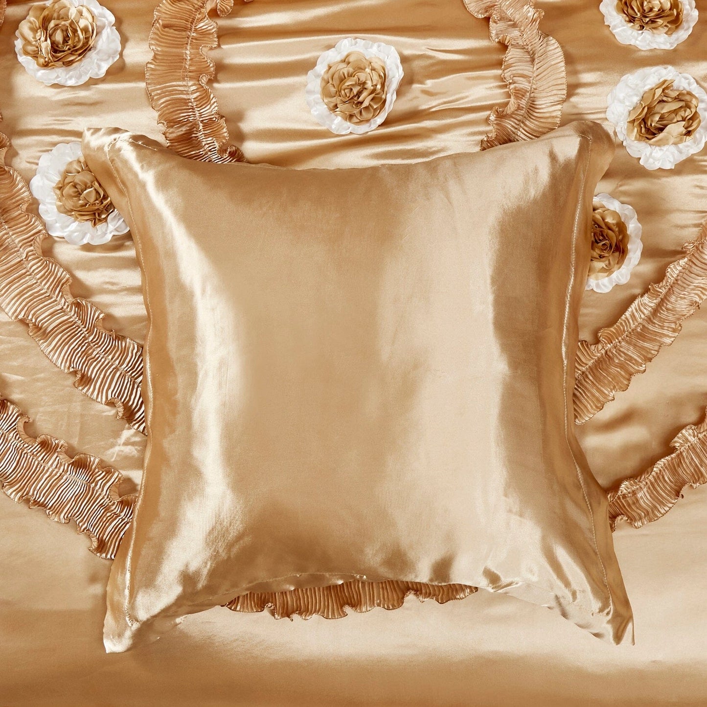 Tache Satin Ruffle Gold Caramel Latte Euro Sham (BM4578)