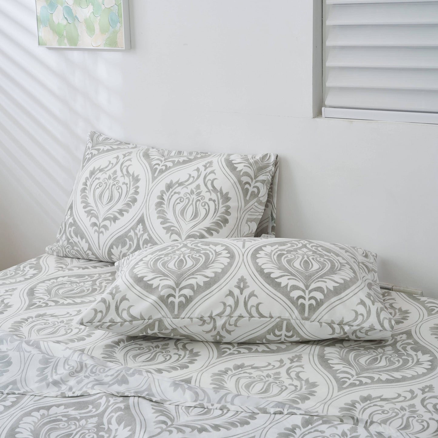 Tache Dreamy Moon Sky Ogee Damask Heather Gray White Bed Sheet Set (TB300)