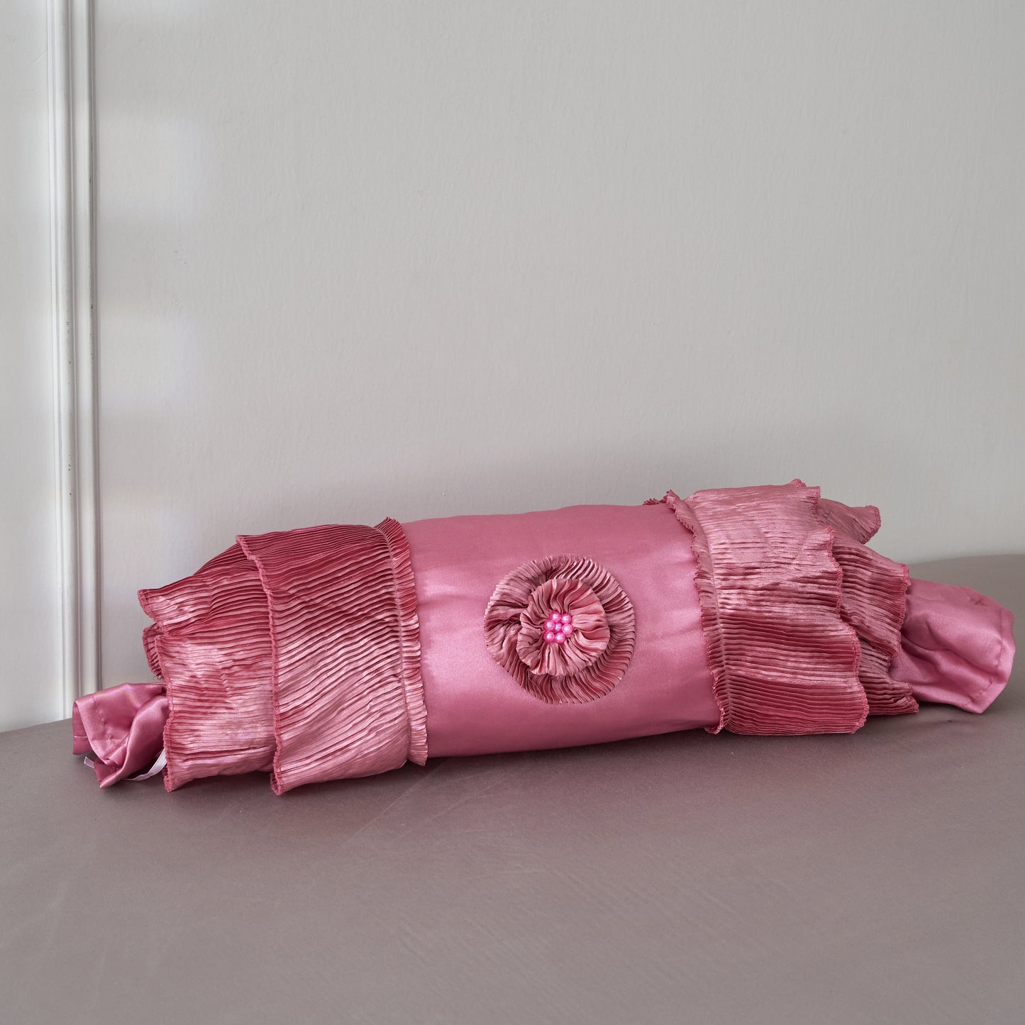 Tache Satin Ruffle Floral Lace Pink Royal Princess Dream Comforter Set (BM1227)