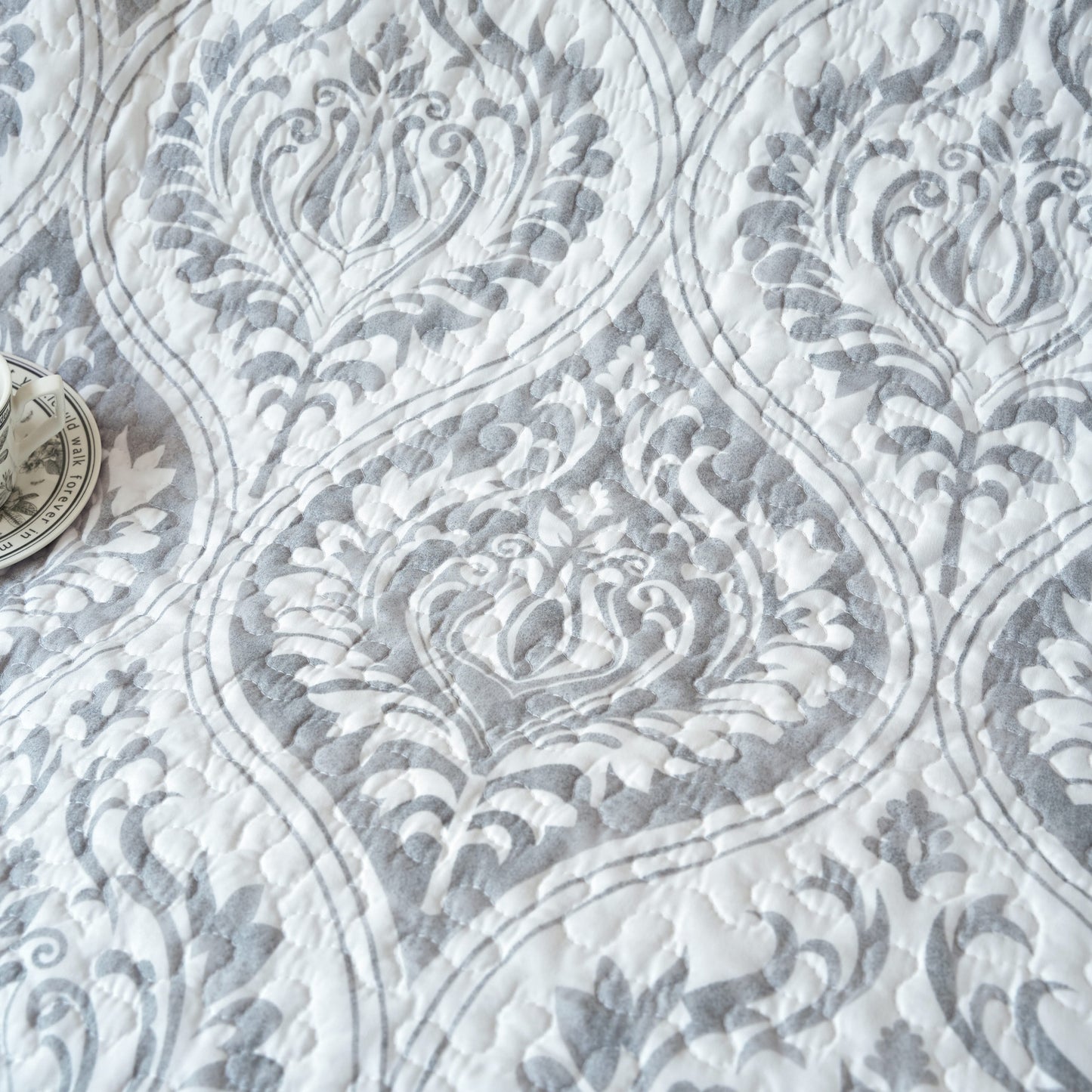 Tache Dreamy Moon Sky Ogee Damask Heather Gray White Quilted Throw Blanket (TB300)