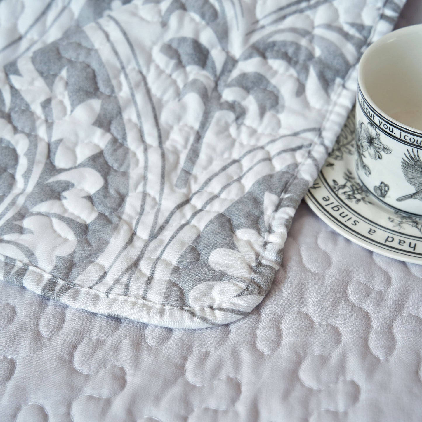 Tache Dreamy Moon Sky Ogee Damask Heather Gray White Quilted Throw Blanket (TB300)