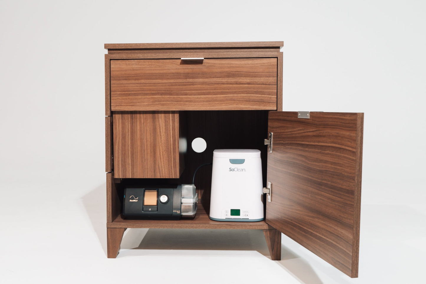 Walnut Laminate Nightstand with Integrated Storage