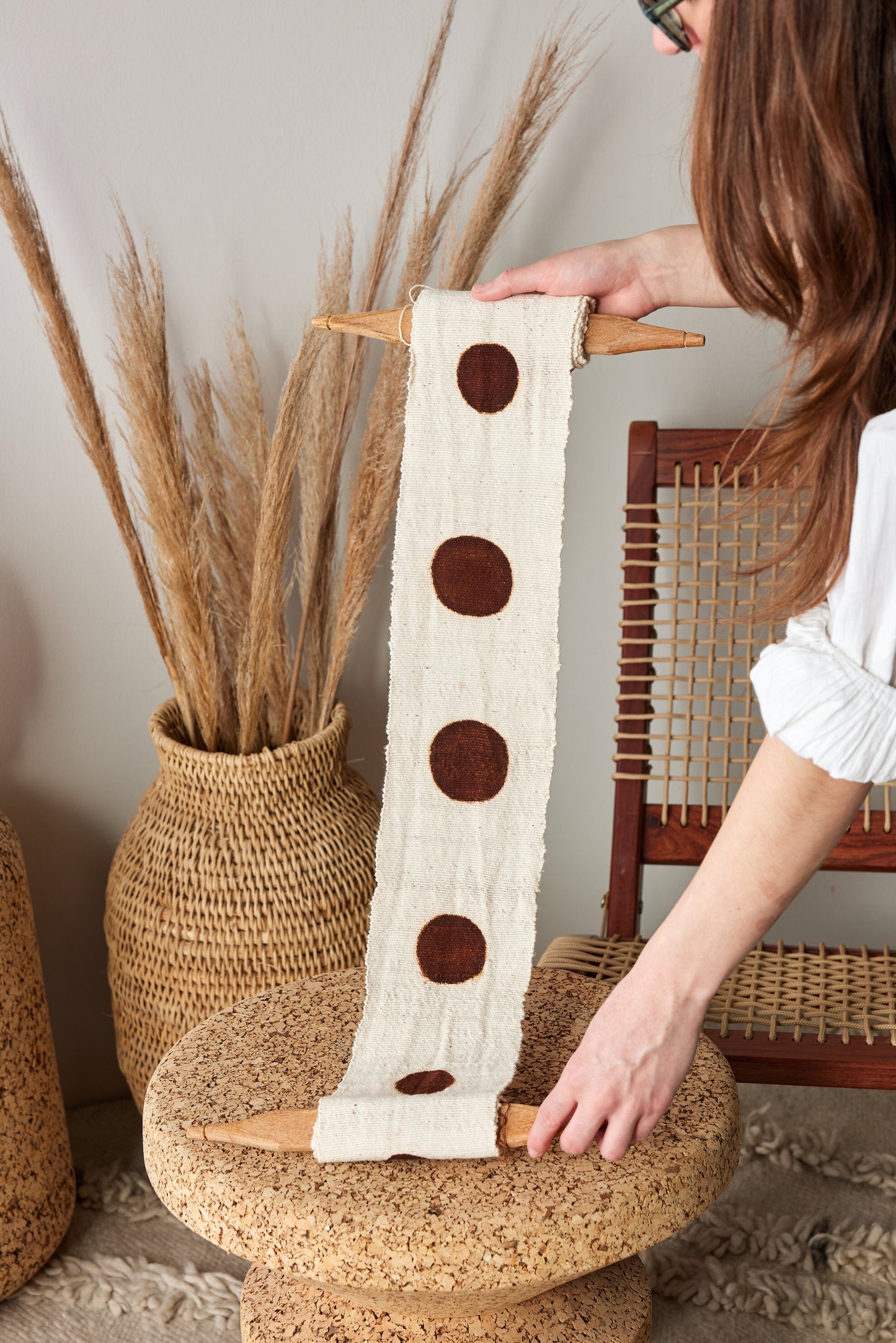 Bogolan Wall Totem in White with Brown Circles | Flourish Collection