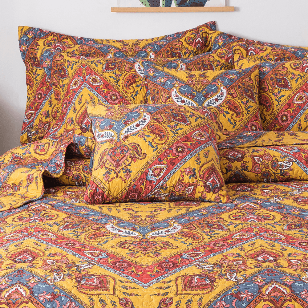 Tache Mustard Yellow Blue Red Paisley Chevron Hanging Gardens Cushion Cover 2-Pieces (HS3148Y)
