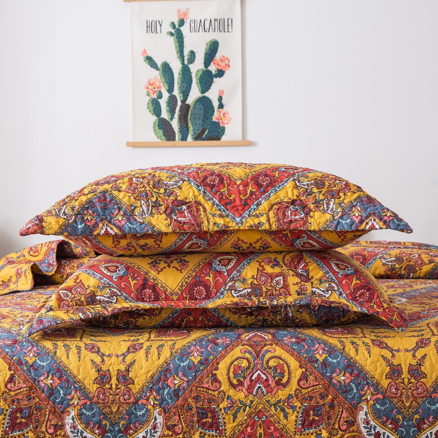 Tache Mustard Yellow Blue Red Paisley Chevron Hanging Gardens Pillow Sham 2-Pieces (HS3148Y)