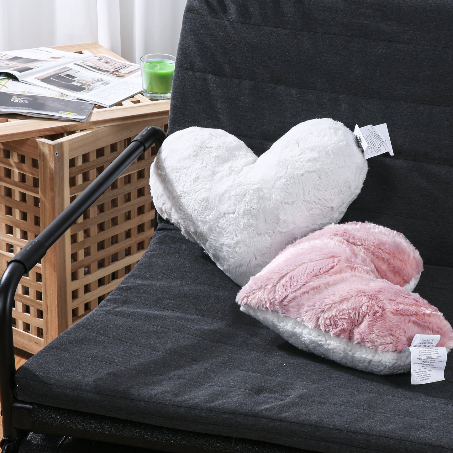 Tache Faux Fur Pink White Heart Shape Throw Pillow (#7)