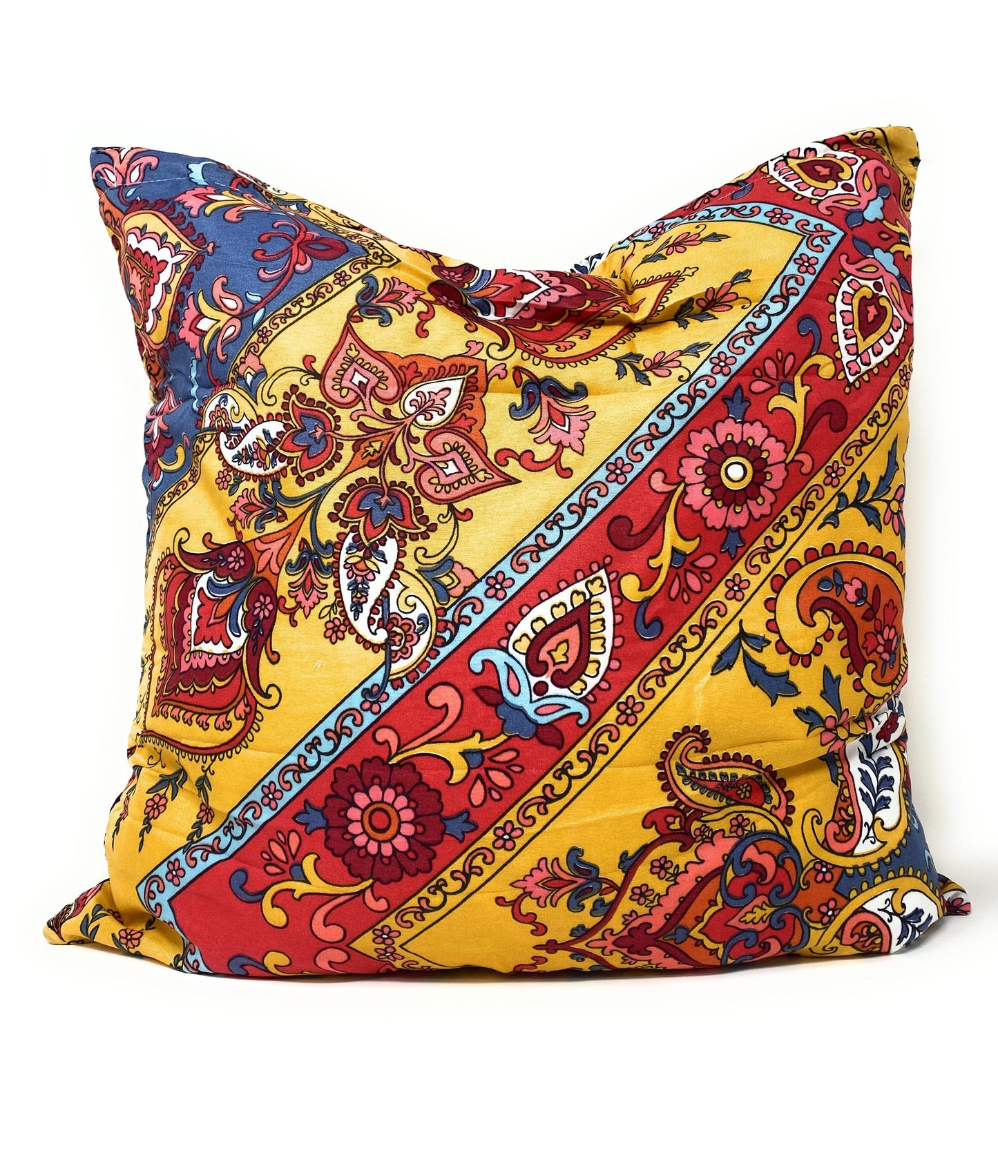 Tache Mustard Yellow Blue Red Paisley Chevron Hanging Gardens Cushion Cover 2-Pieces (HS3148Y)