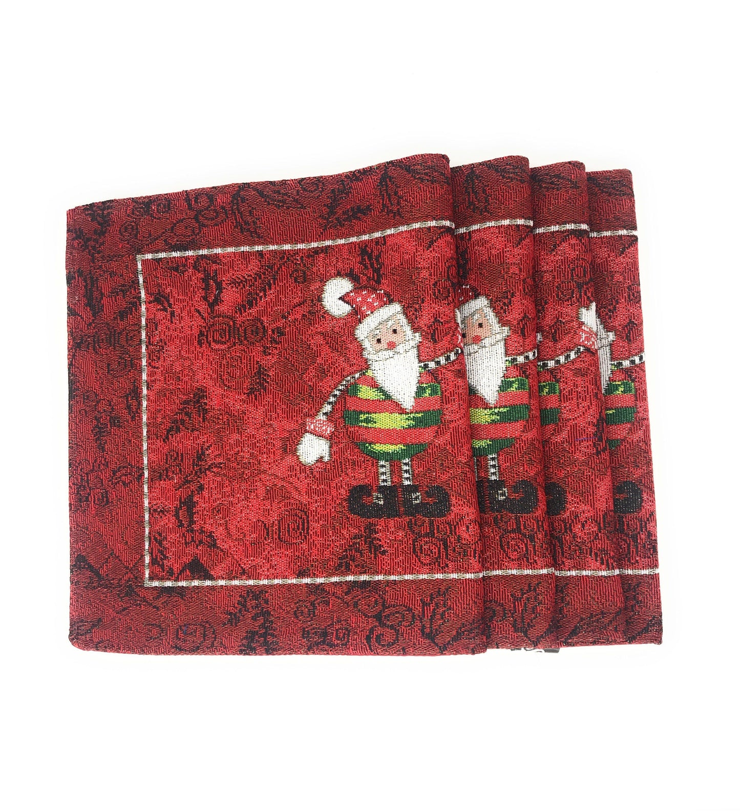 Tache Here Comes Santa Claus Vintage Holiday Woven Tapestry Red Christmas Placemat Set of 4 (8577PM)