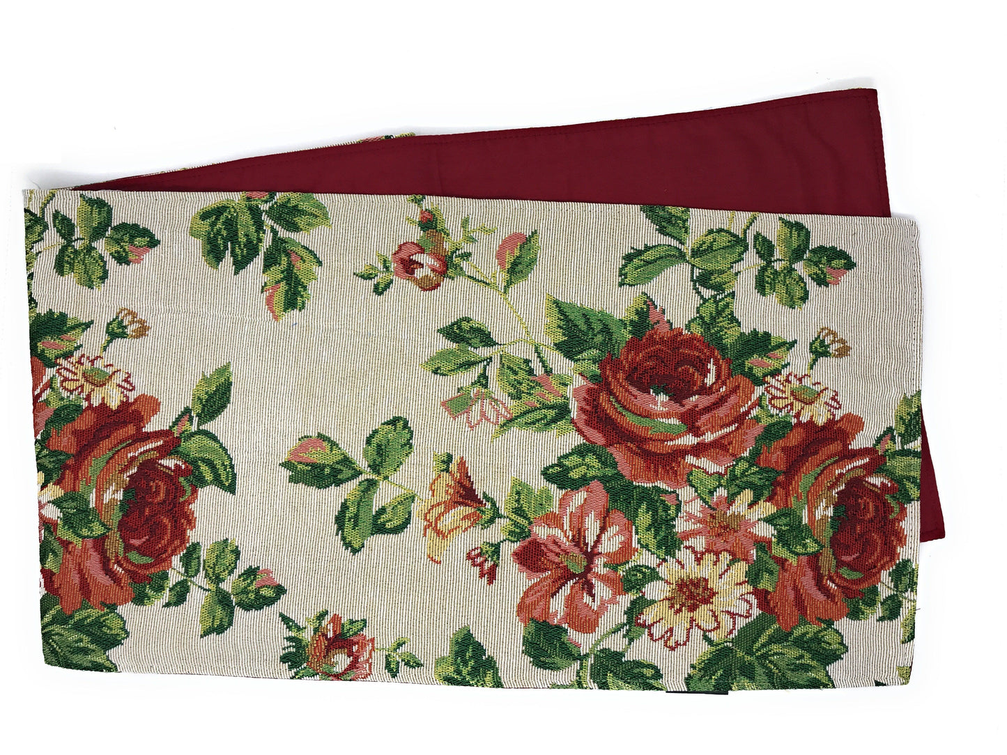 Woven Floral Tapestry Table Runner, Sweet Roses Vintage Ivory