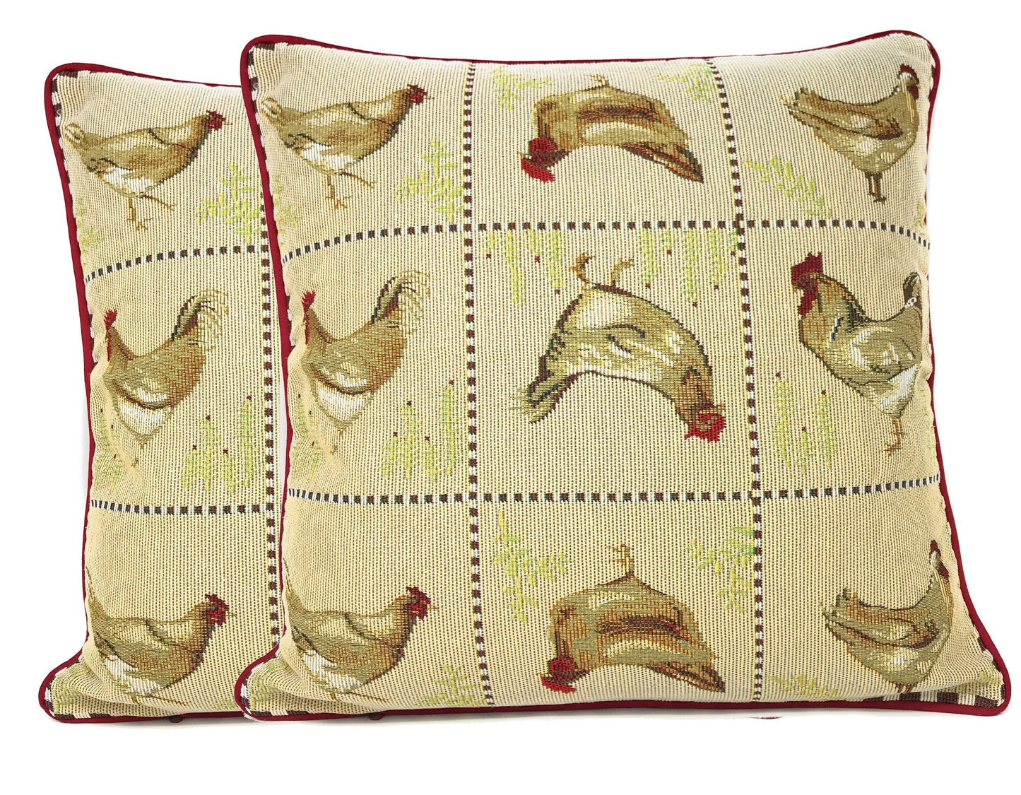 Cotton Blend Tapestry Farmhouse Rooster & Hen Throw Pillow Cover