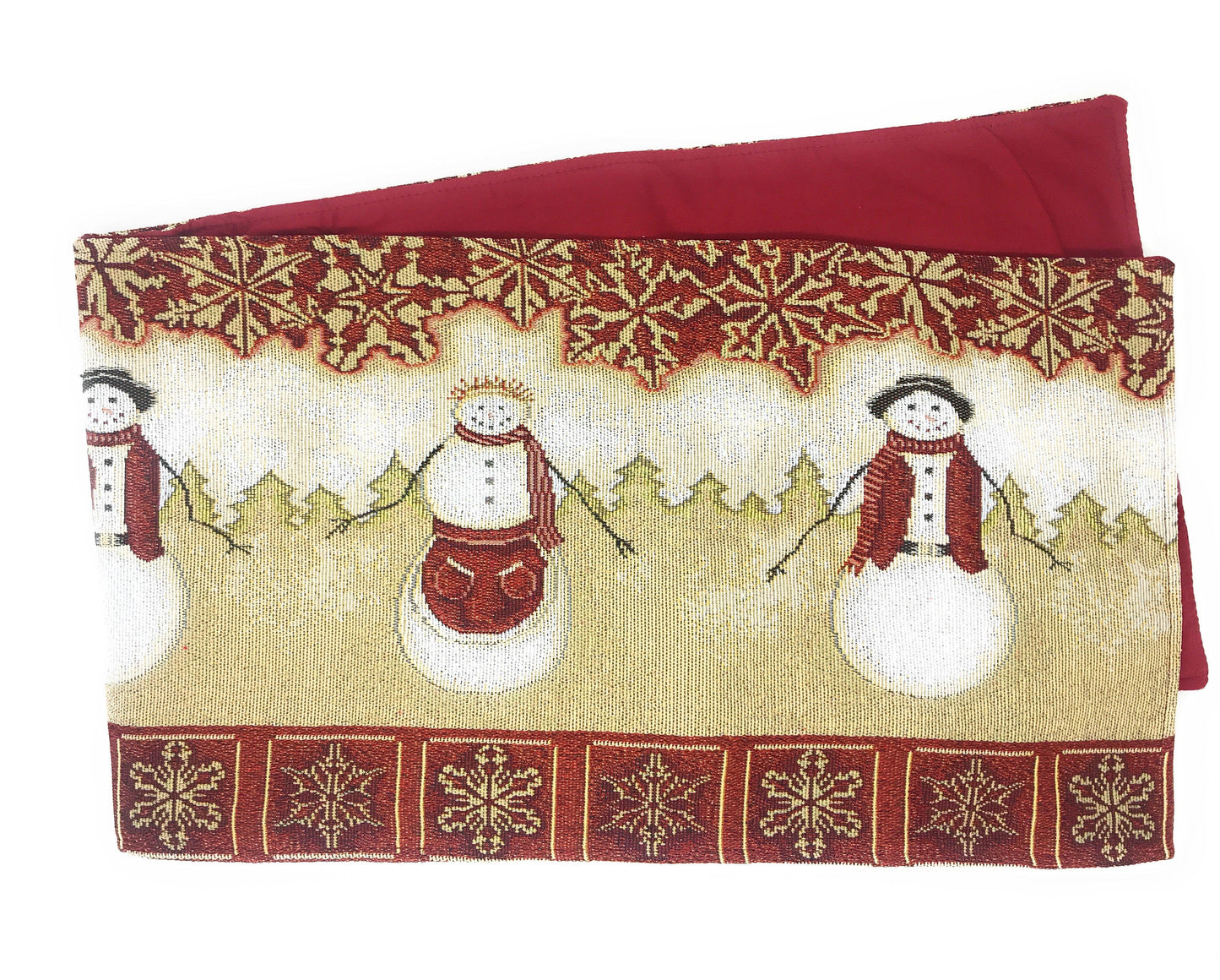 Woven Tapestry Mr. & Mrs. Snowman Couple Table Runner