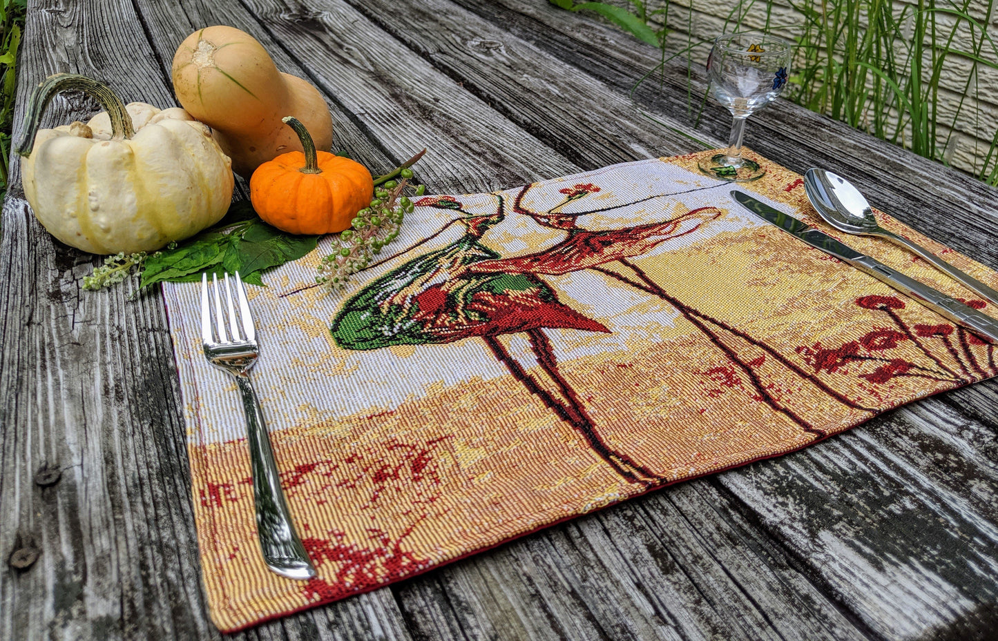 Woven Tapestry Placemat Set with Abstract Ballet Dancers