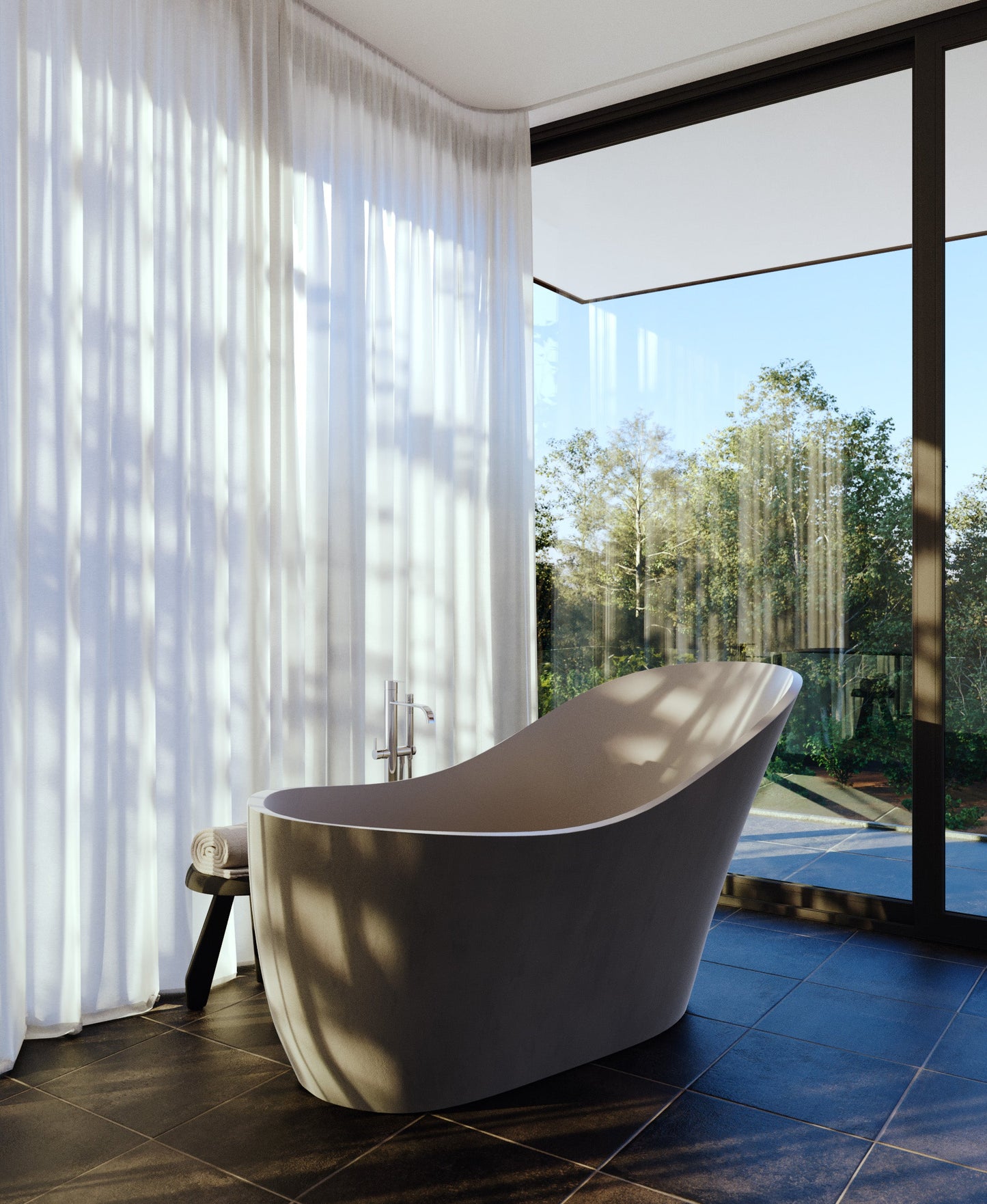 Organic Curve Slipper Bathtub in Elevated Concrete