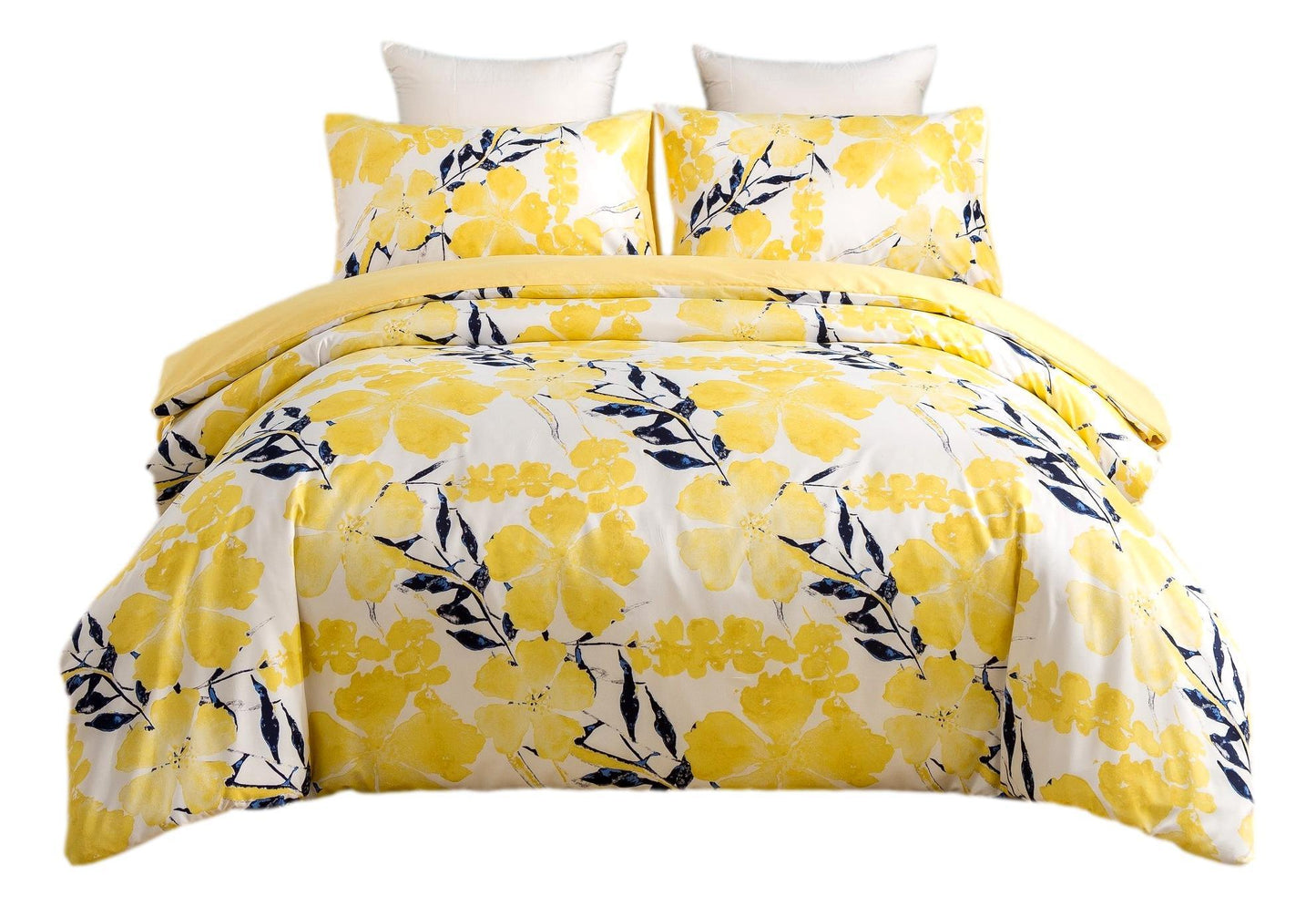 Microfiber Watercolor Tropical Floral Duvet Cover in Yellow and Blue