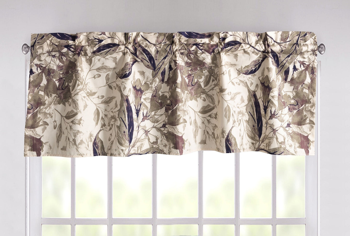 Tache Microfiber Abstract Wispy Leaf Taupe Grey Window Treatment Valance (JHW-843)