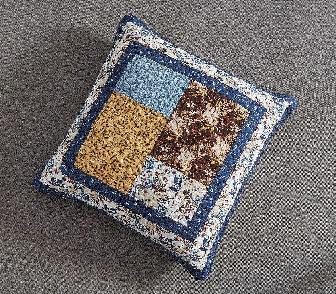 Tache Cotton Patchwork White Blue Yellow Brown Floral Prairie Sunset Euro Sham (JHW-887)