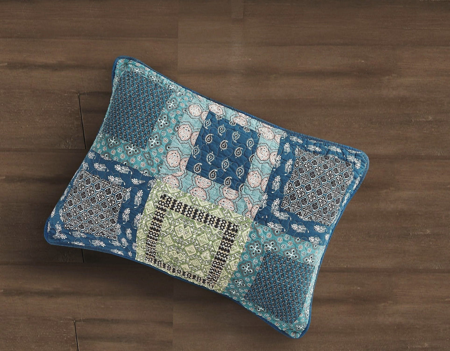Tache Bohemian Ocean Teal Blue Green Paisley Mediterranean Cotton Patchwork Quilt Set (JHW-888)