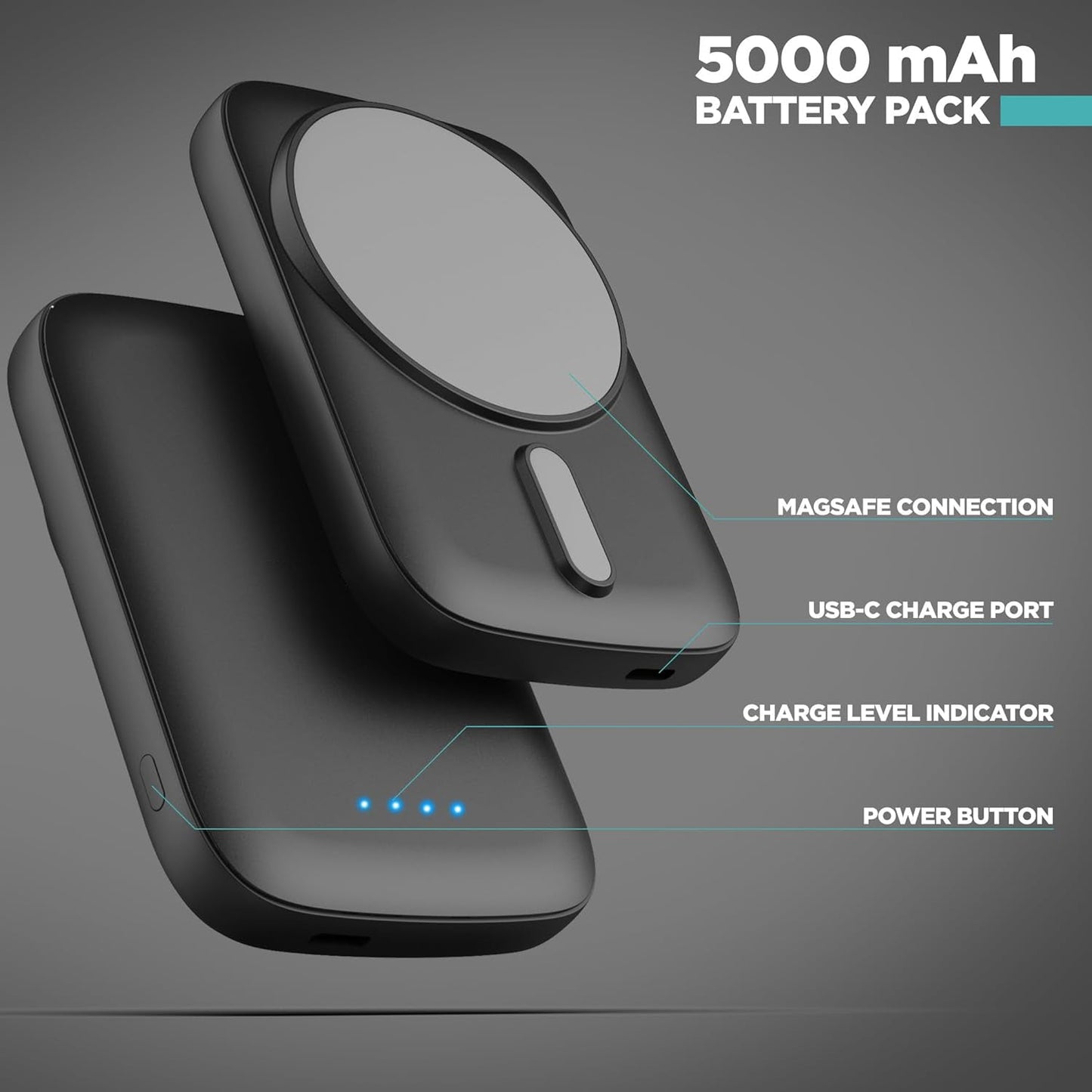 5000mAh Ultra-Slim Magnetic Power Bank for iPhone, Compatible with MagSafe - Fast Charging Wireless Portable Charger, USB C Input Battery Pack (for iPhone 13, 14, 15 Pro Max) Black