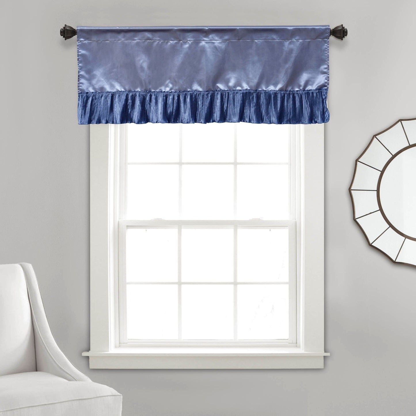 Tache Satin Ruffle Sweet Victorian Window Curtain Tailored Valance 18x52" Blue (MZ002)