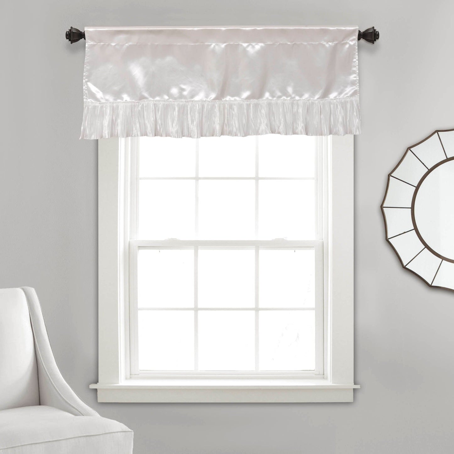 Tache Satin Ruffle Sweet Victorian Window Curtain Tailored Valance 18x52" White (MZ002)