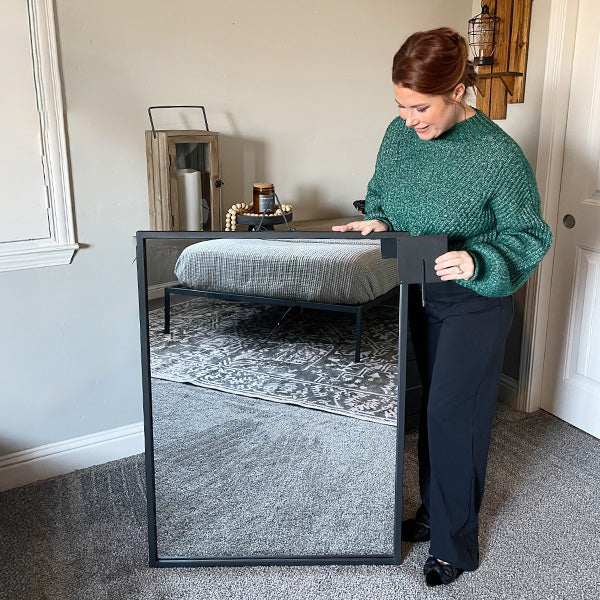 Architectural Black Iron Tripod Wall Mirror | Modern Statement Piece